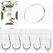 Гачки з повідцем Cobra CARP 70cm, 0,18mm, разм.6, 10шт.